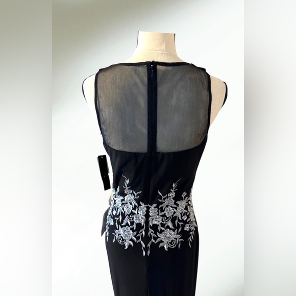 BETSY & ADAM Black Stretch Zippered Embroidered V Neck  Evening  Dress Size 6 - Picture 6 of 16